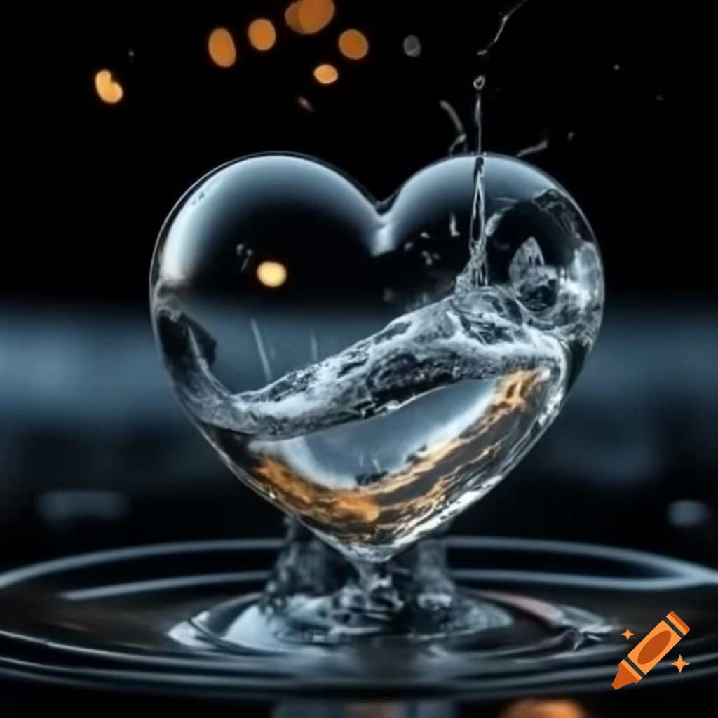 Broken crystal heart with golden veins glowing inside, snowy night background