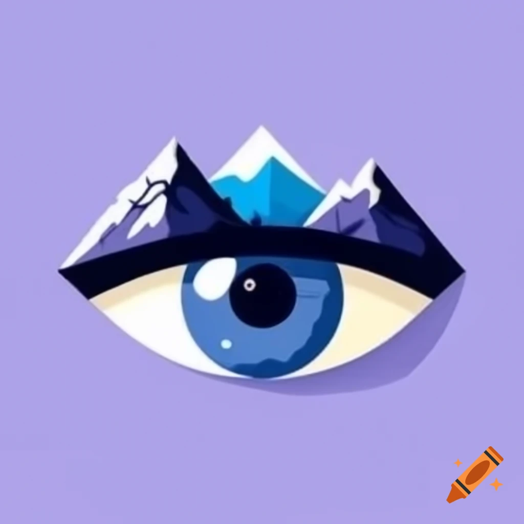 Stylized eye featuring mountain range in iris, symbolizing clarity and vision