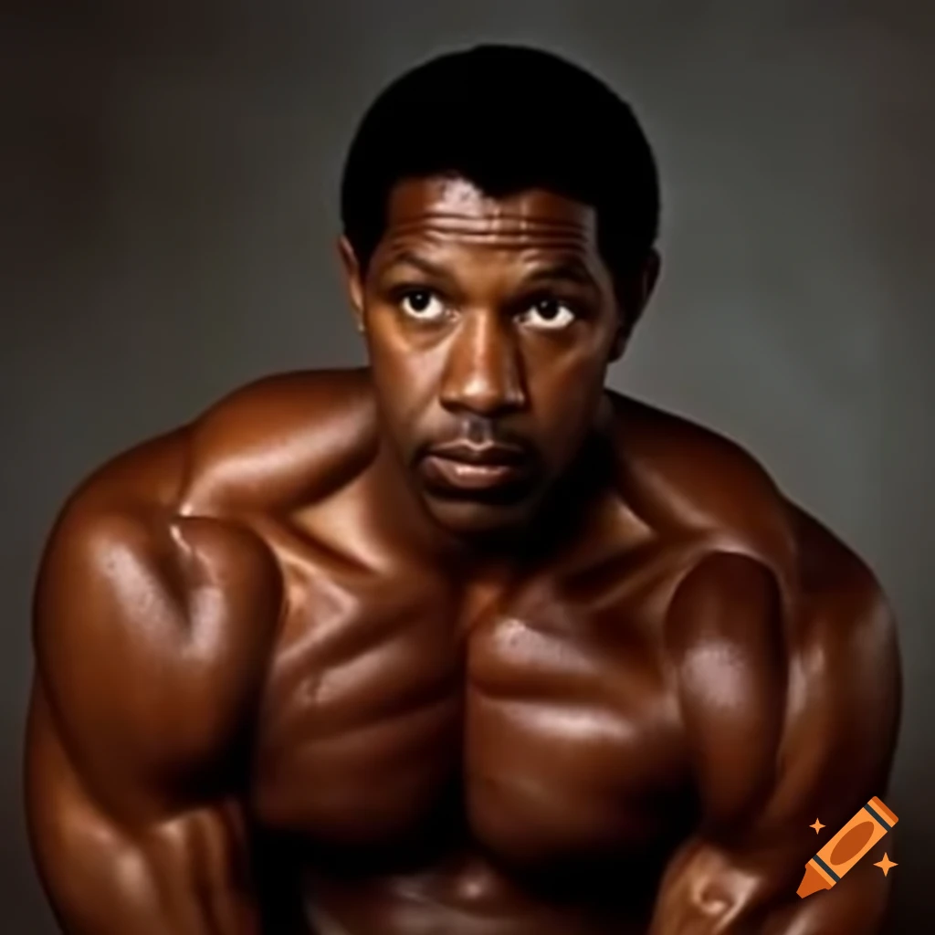 Exaggerated muscular depiction of Denzel Washington