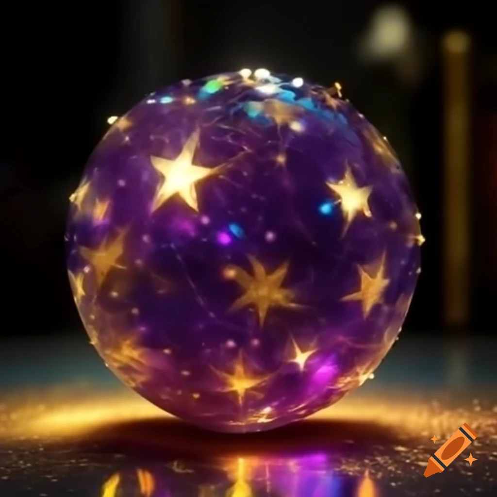 Iridescent deep purple resin orb with golden star glitter