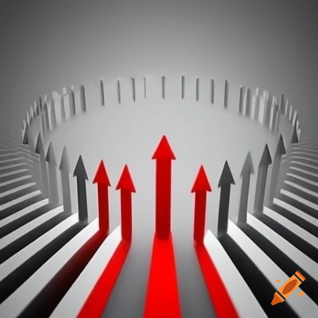 Three raised arrows in red and white on grey background