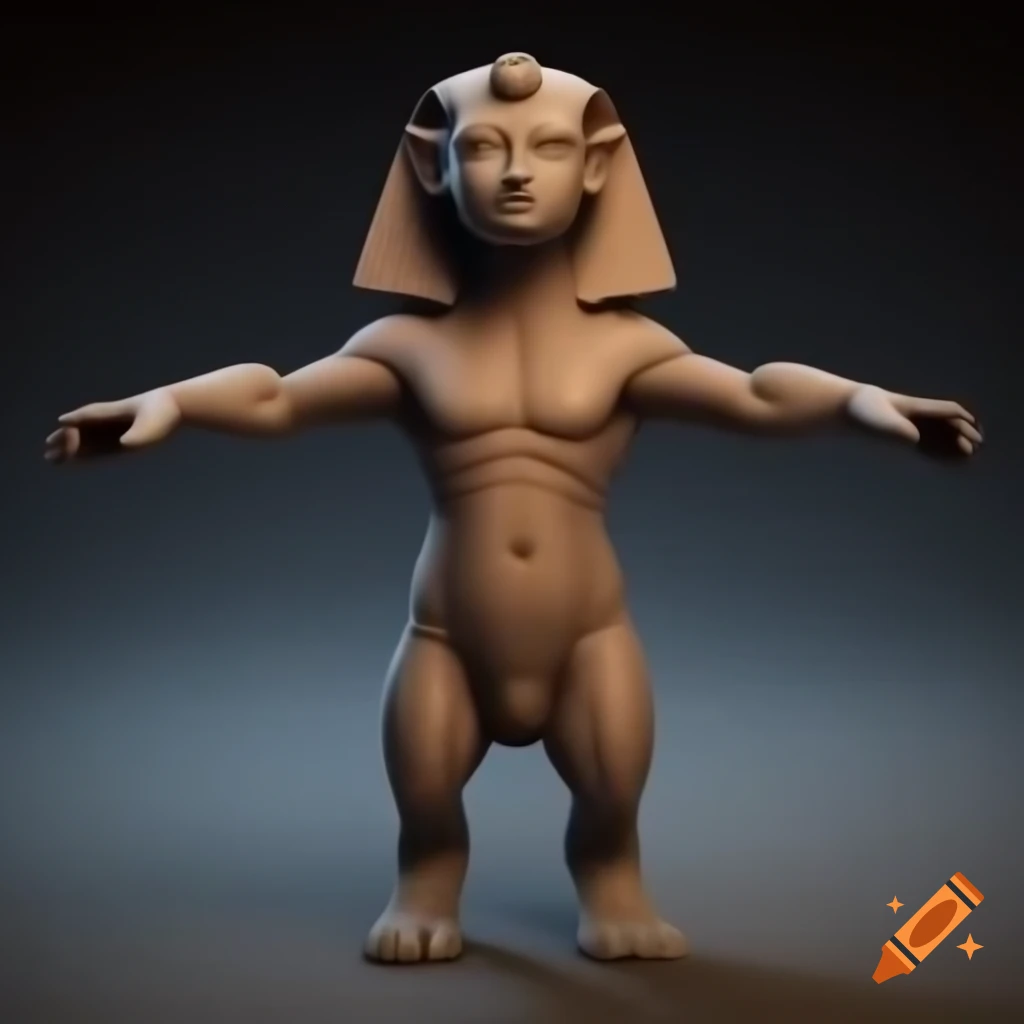 Low poly chibi-style ancient Sphinx figure in T-pose