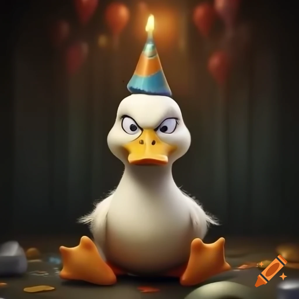 Angry duck celebrating a birthday