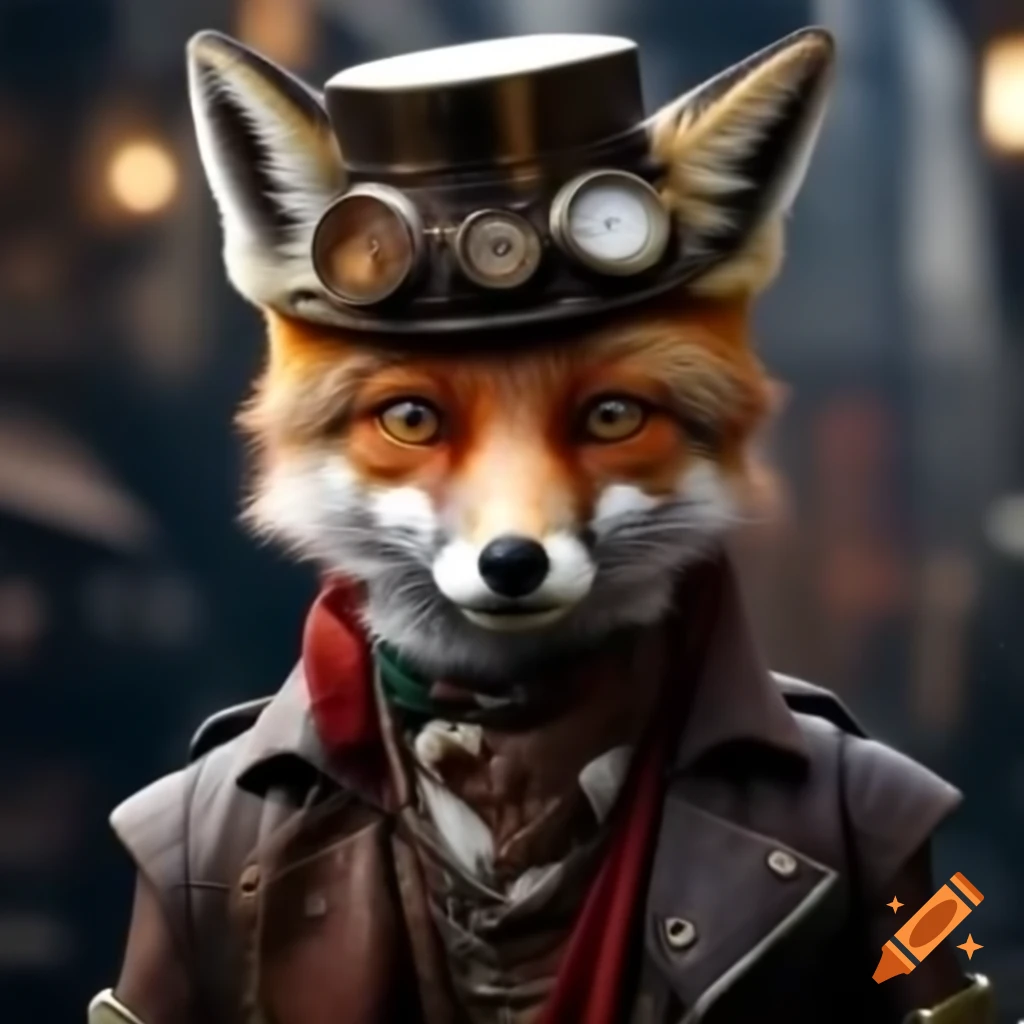 Fox dressed in steampunk clothing