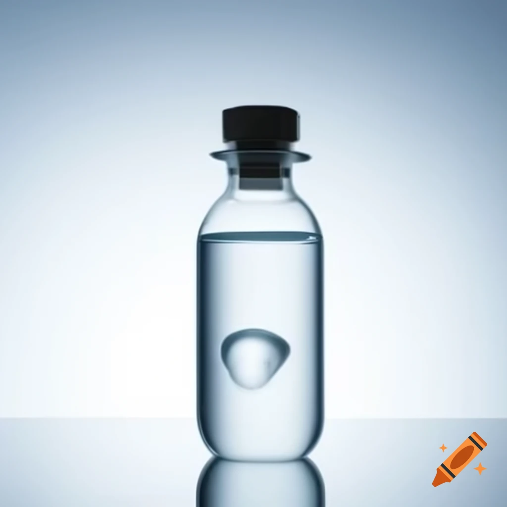 Modern glass bottle with glowing transparent liquid