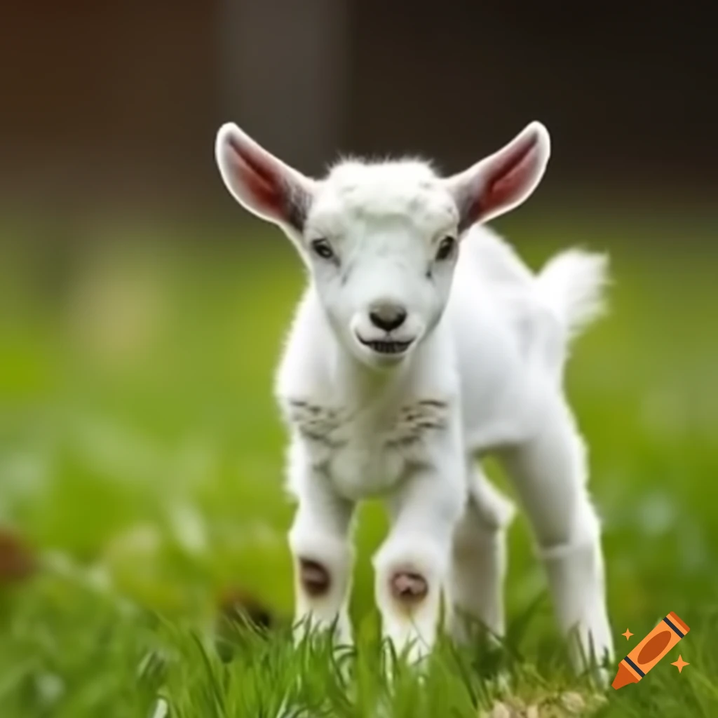 Baby goat grazing on grass