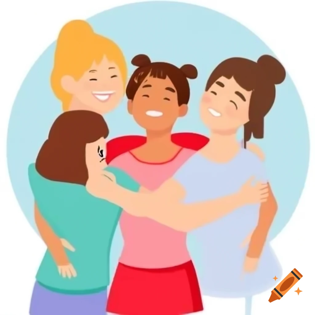 Group of friends laughing and hugging together