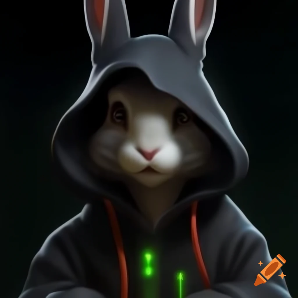 Hacker rabbit character with Voldemort-inspired elements for a villain concept