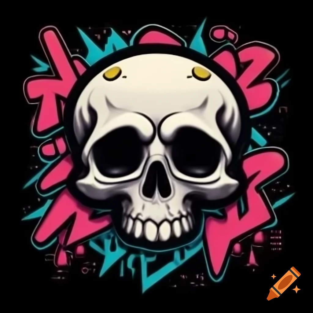 Cartoon style skull graffiti art