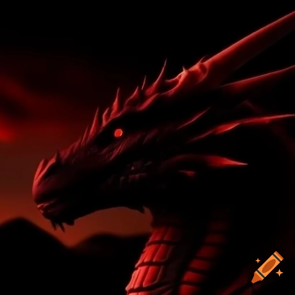 Black and red dragon against a night sky background
