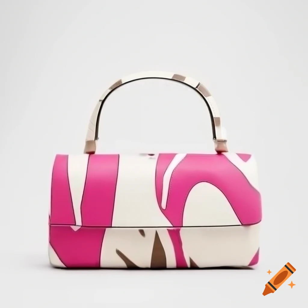 Distinctive women's handbag in white, pink, and zebra leather