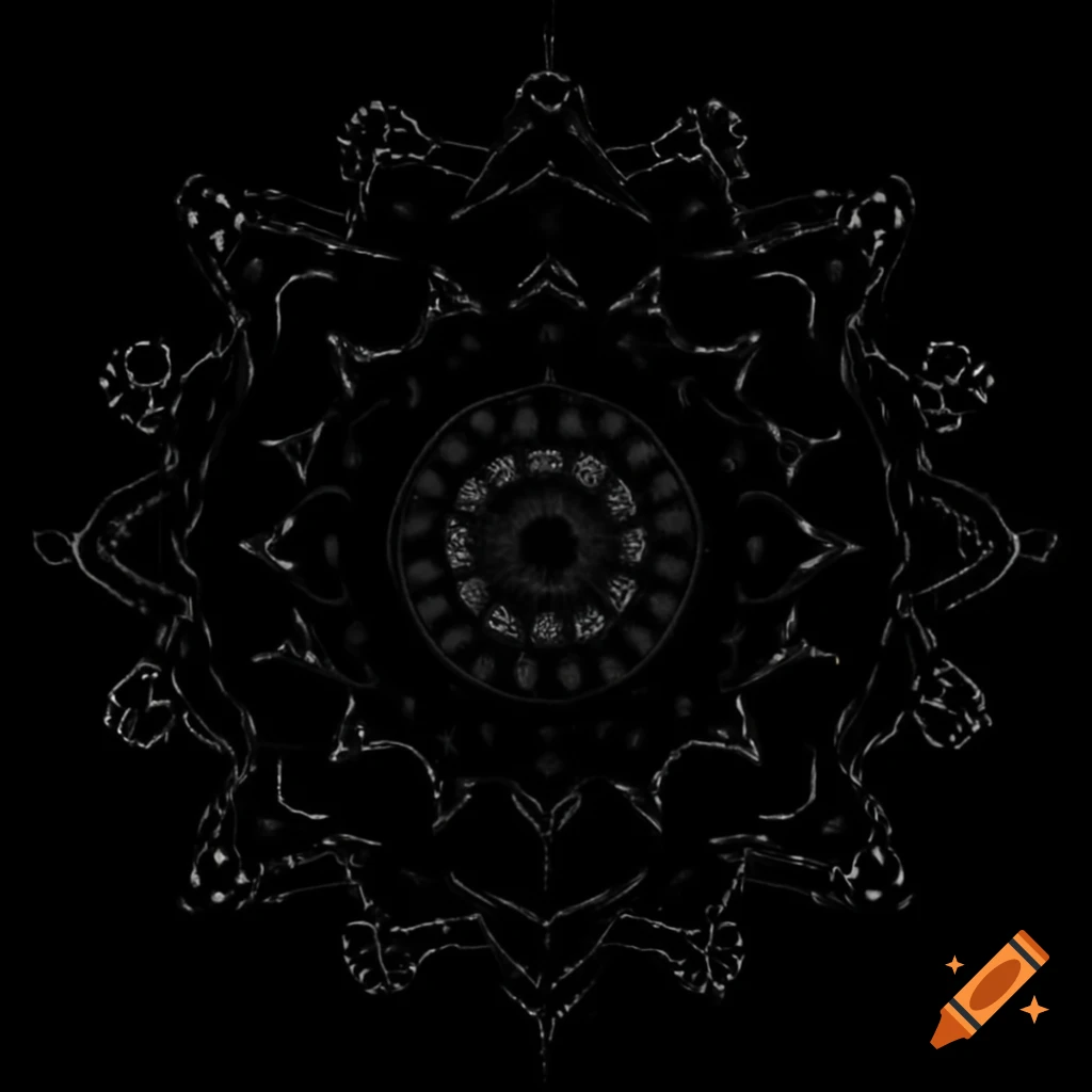 Metal chain mandala design in woodcut style