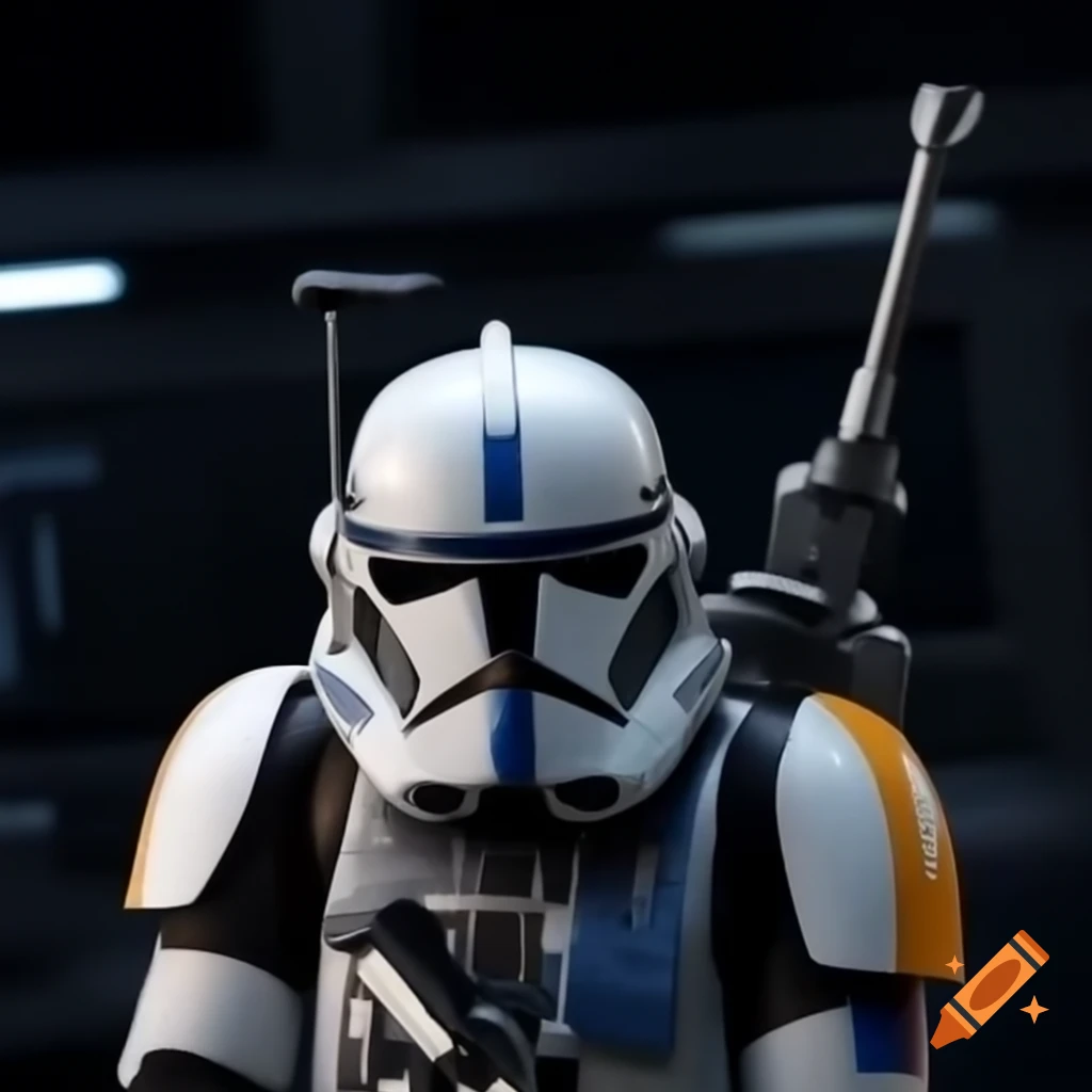 Stormtrooper in white armor fighting on a battlefield