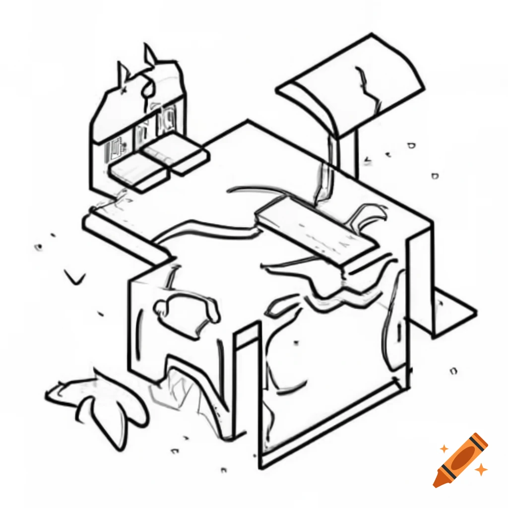 Isometric RPG concept art in simple line art style