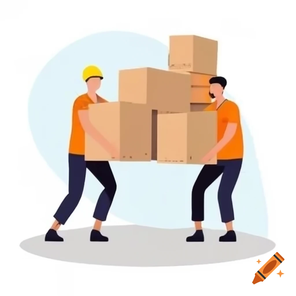 Workers transporting boxes in a busy environment