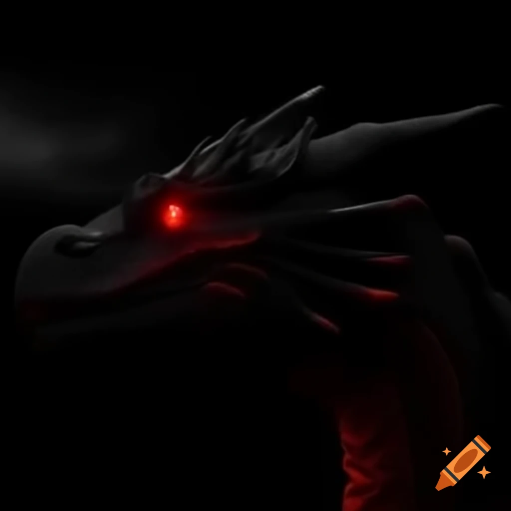 Black and red dragon against a night sky background