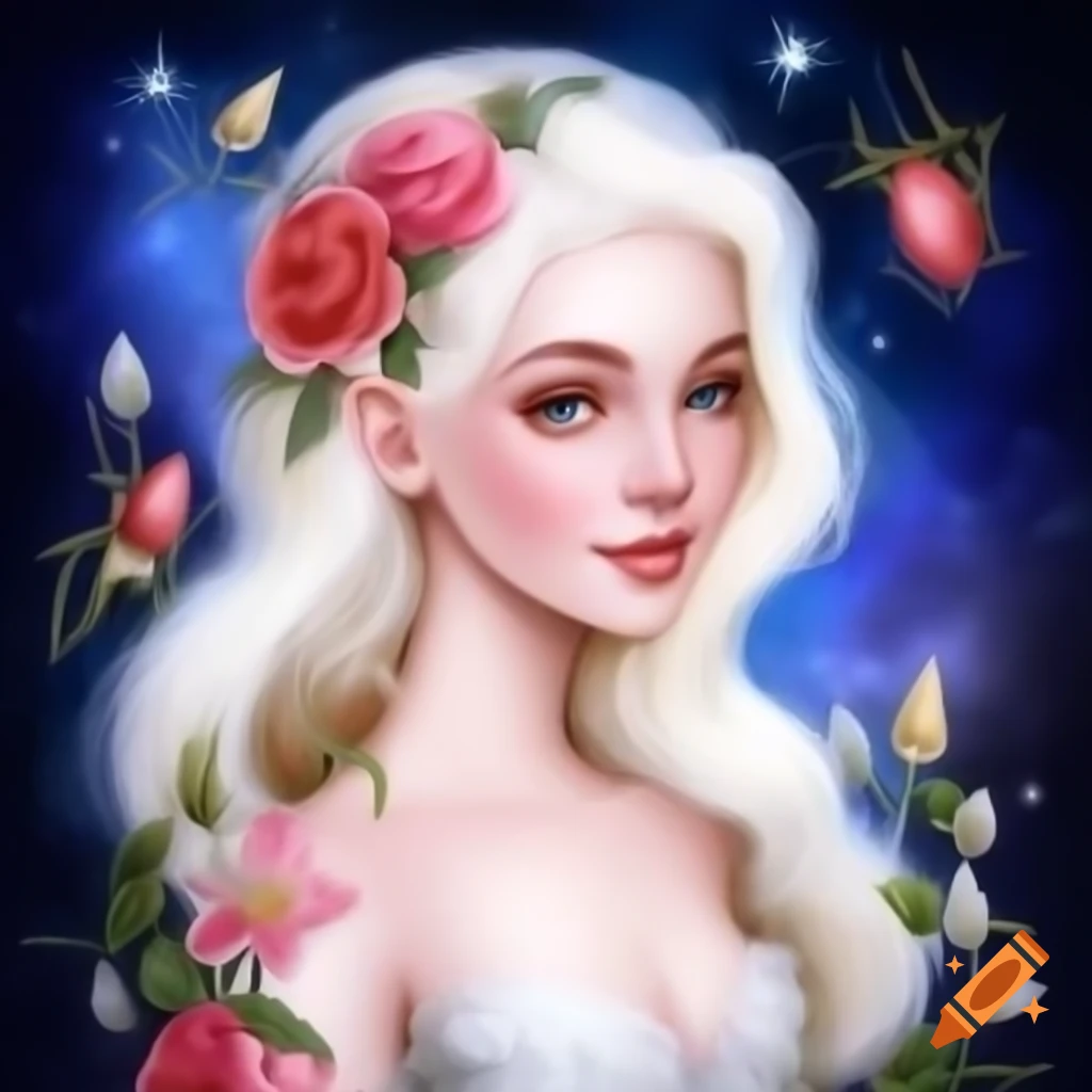 Enchantress portrait with roses and galaxy background detailed