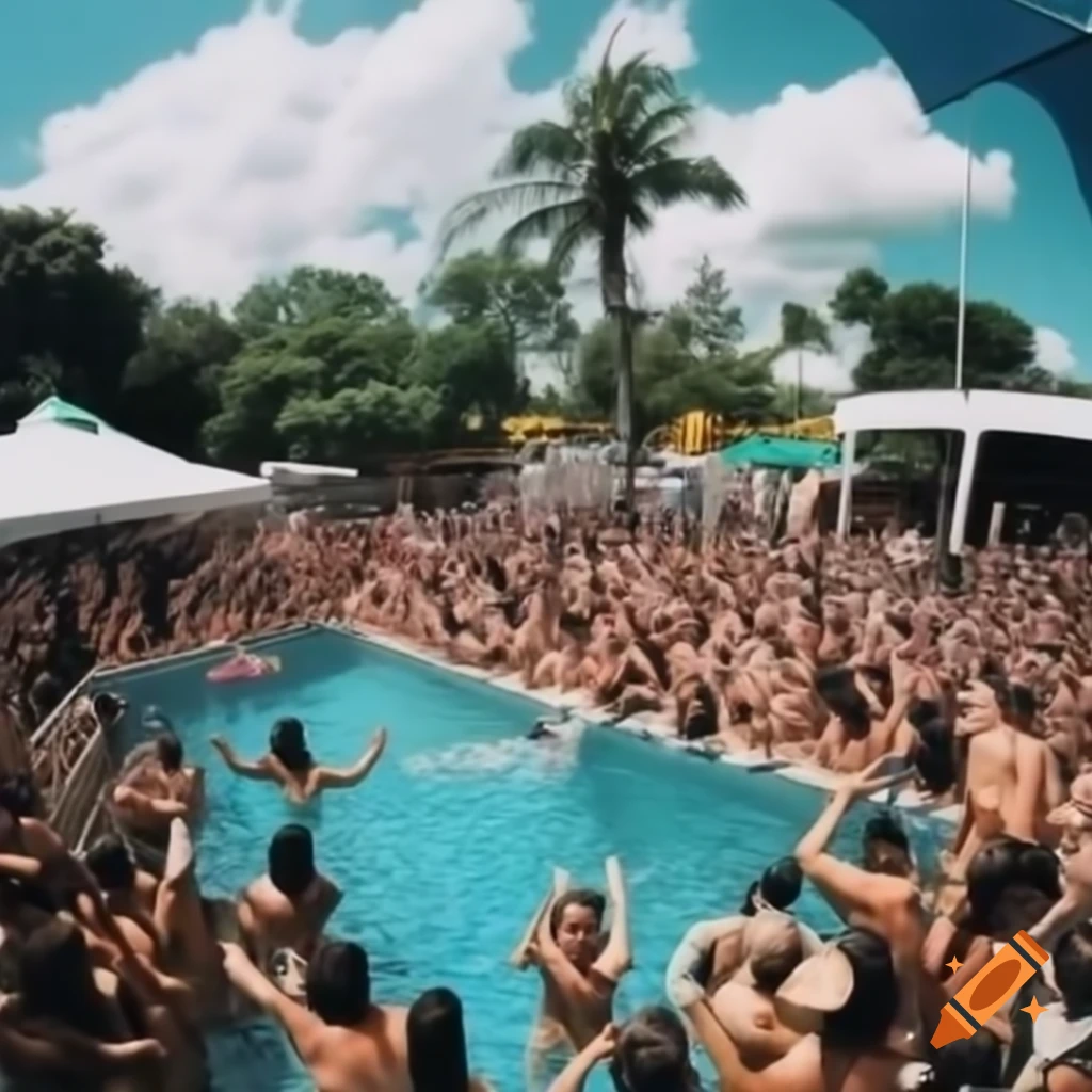 Exciting pool party with people enjoying the sun and water