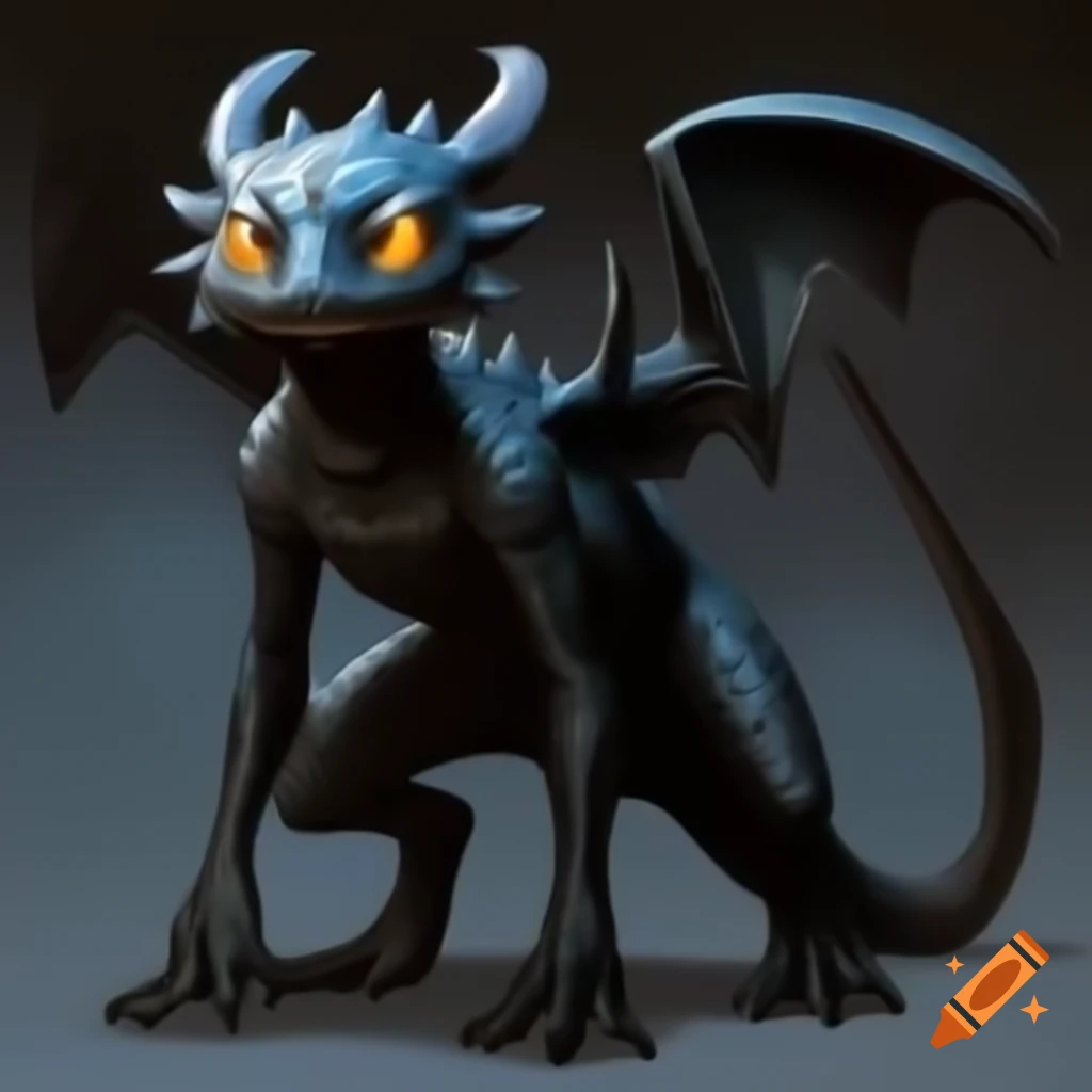 Humanoid toothless dragon creature with digitigrade legs and human-like posture