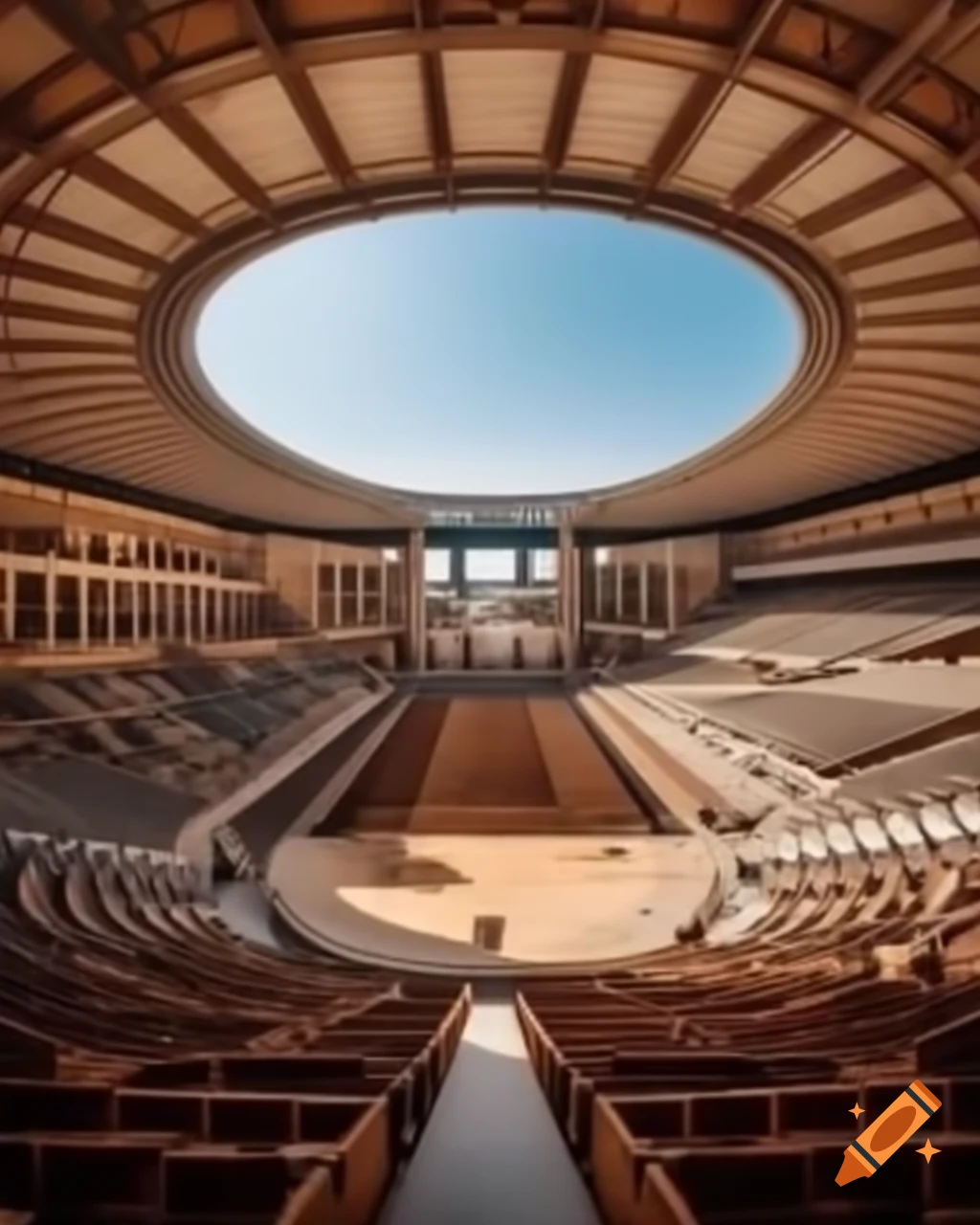 Grand interior view of a gladiator arena in ancient Egyptian style