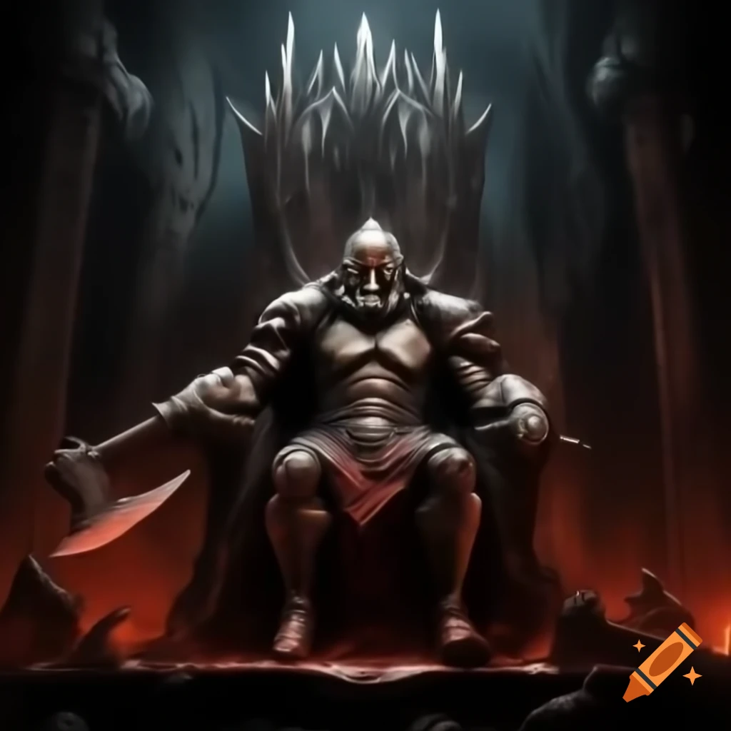 Titan sitting on throne in hell holding an axe