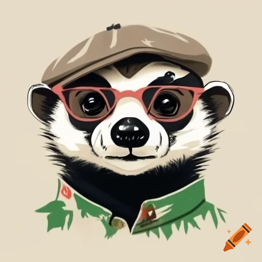 Stylized badger in flat cap and glasses inspired by Banksy's art