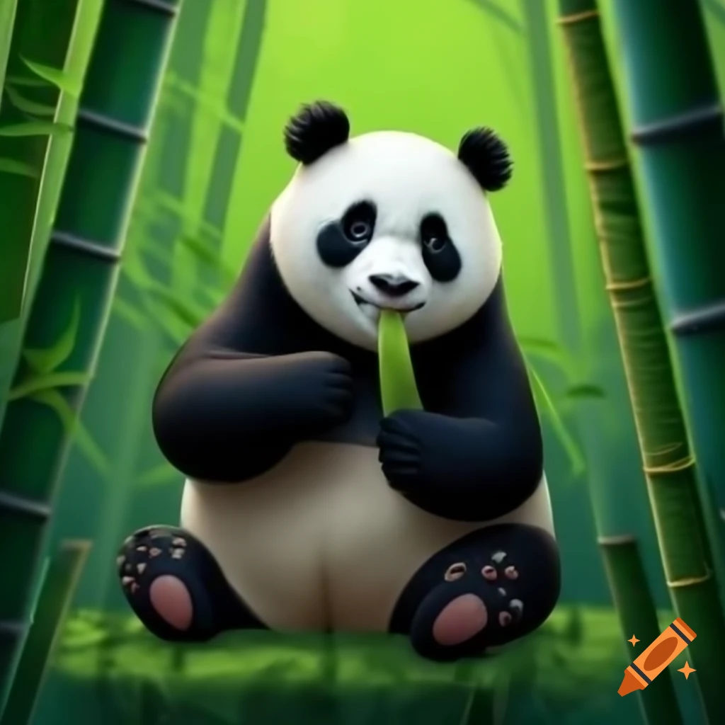 Panda eating bamboo in tropical forest