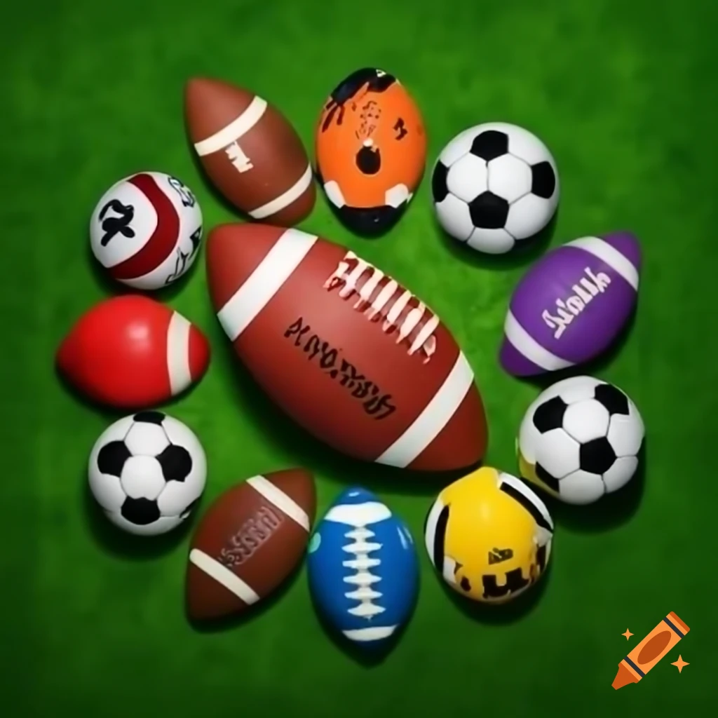 Variety of football and rugby balls displayed