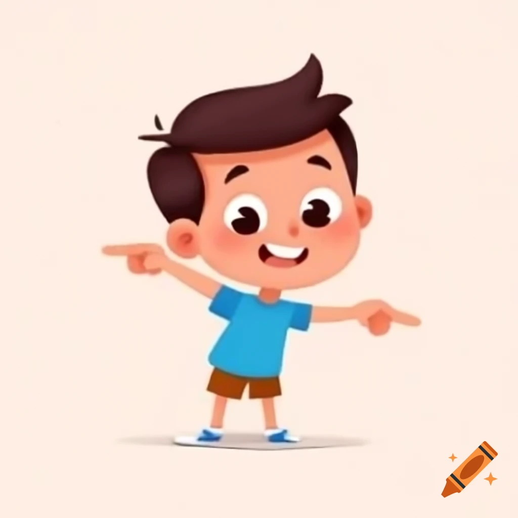 Cartoon boy pointing down with both hands