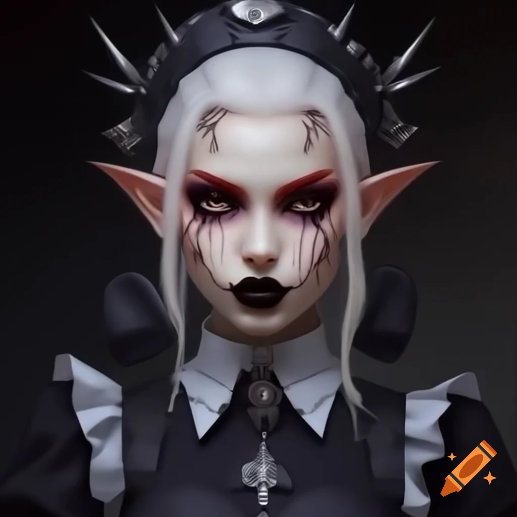 Character design of an albino woman in stylish maid outfit with silver