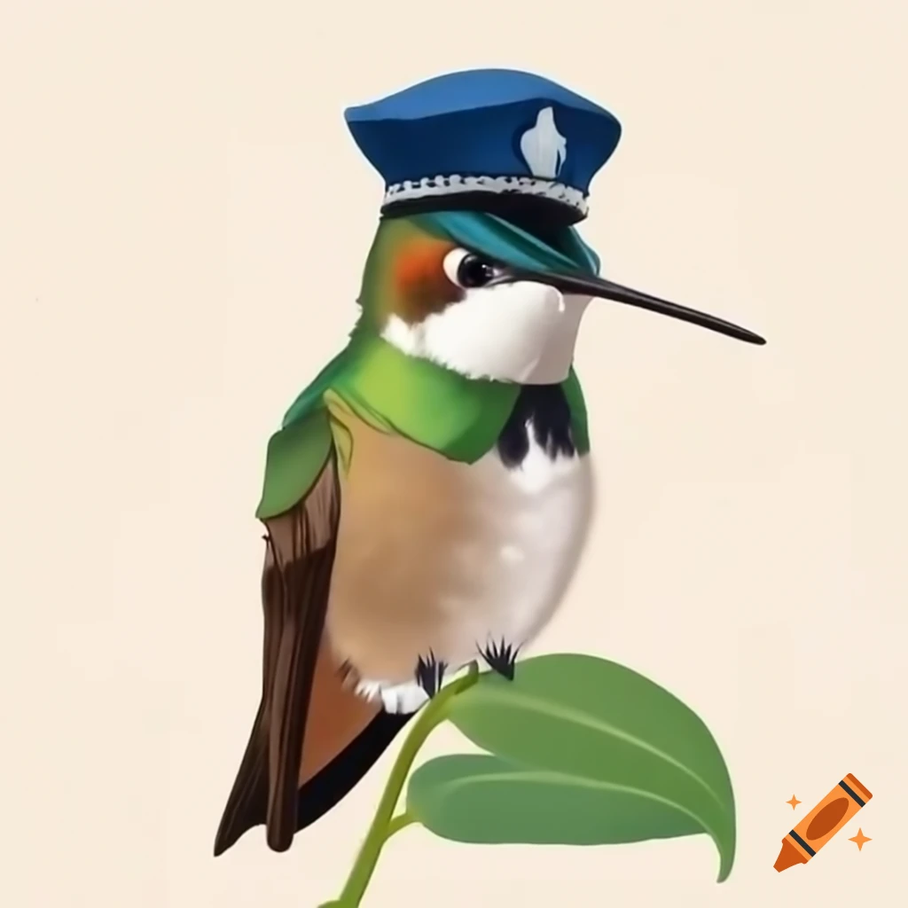 Hummingbird named Fife dressed in a police uniform
