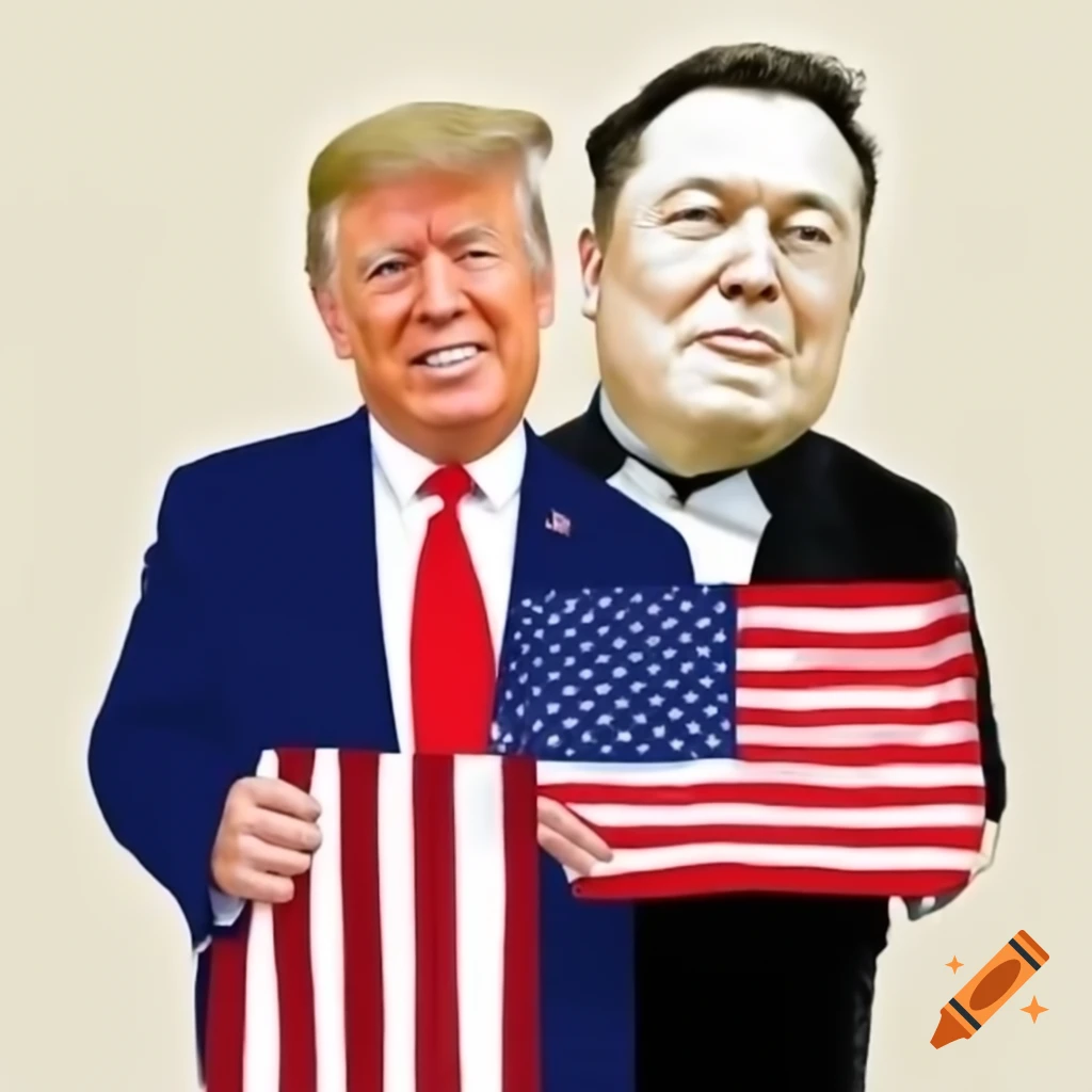 Donald Trump and Elon Musk holding American flag