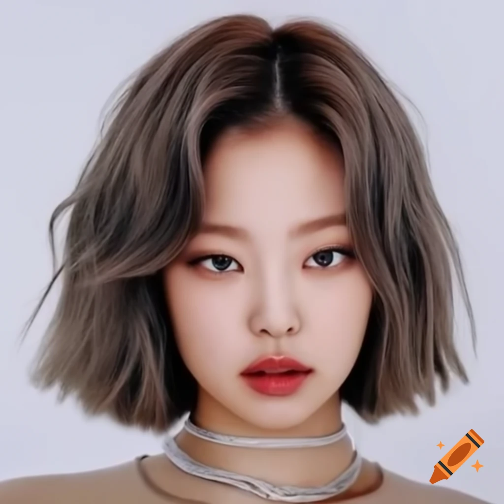 Jennie from blackpink sporting a layered wolf haircut on craiyon