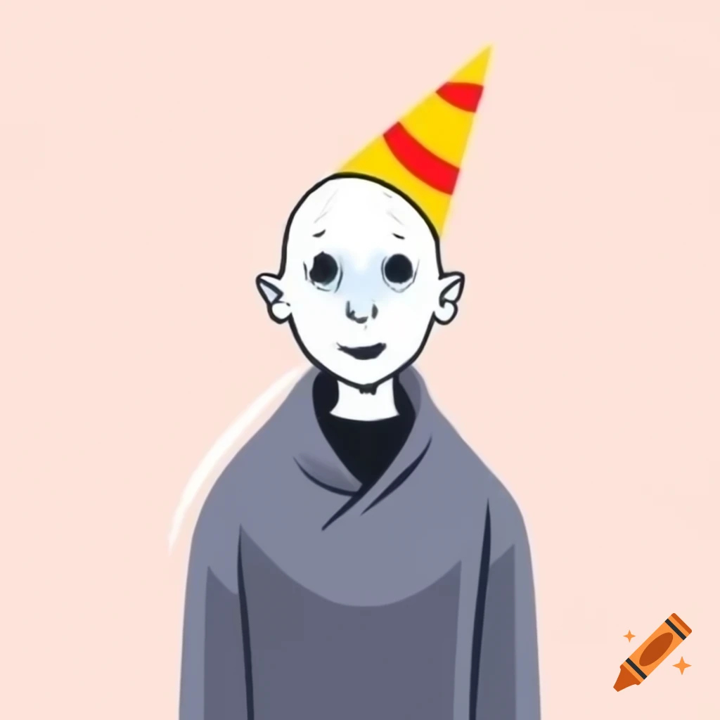 Funny illustration of Lord Voldemort wearing a birthday hat