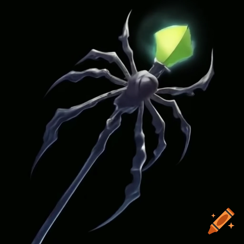 Magic black staff with spider-shaped top