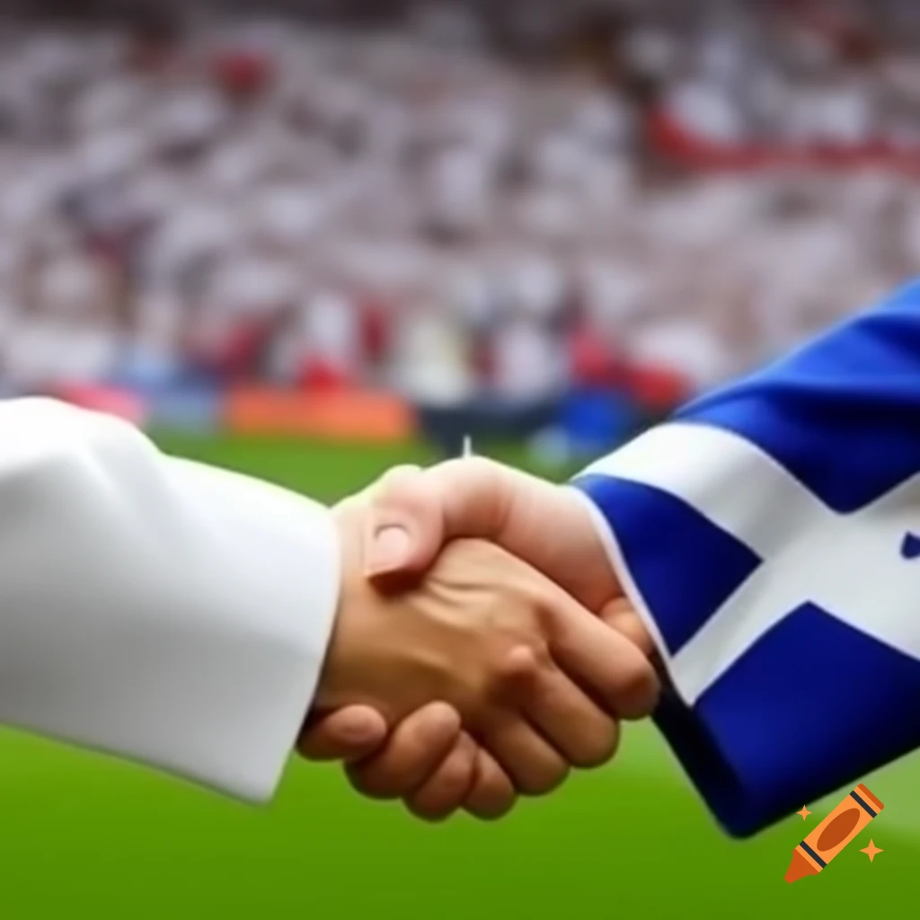 Illustration of England and Scotland shaking hands for peace