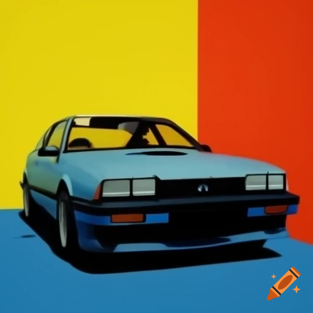 1970s luxury car illustration with high contrast background