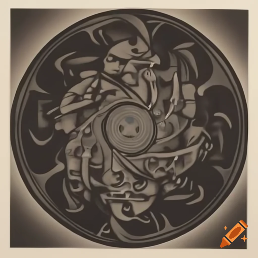 Esoteric dada collage linocut of the 9 circles of hell