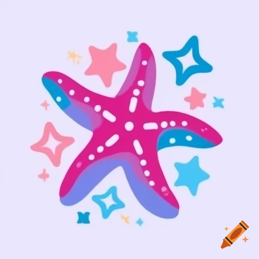 Playful scout logo featuring starfish in pastel pink, blue, and violet colors