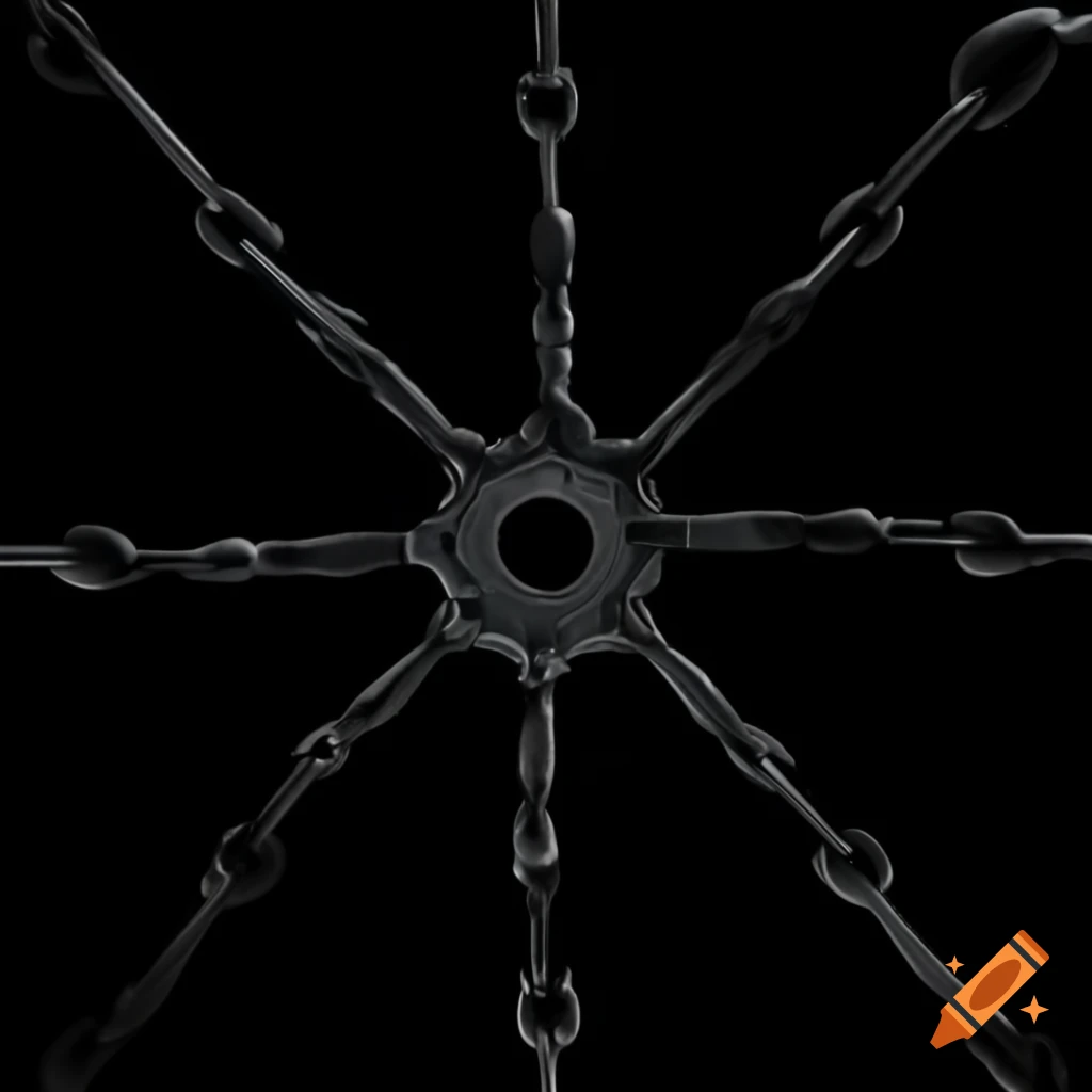 Metal chain mandala design in woodcut style