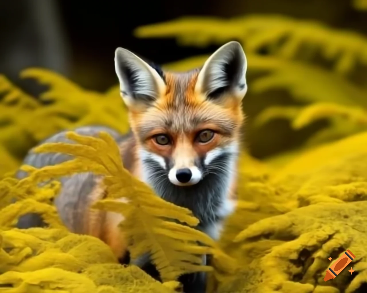 Fox hiding among thick yellow bracken