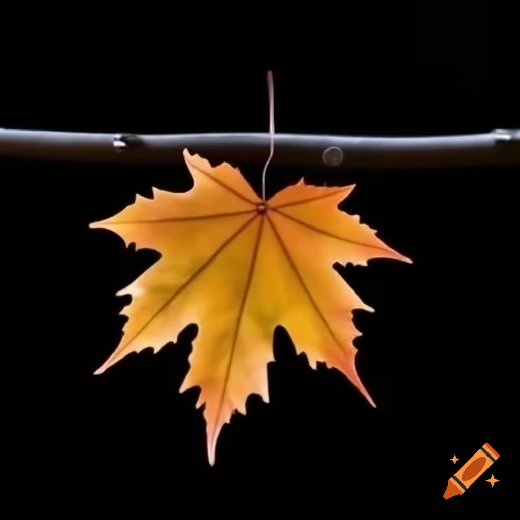 Maple leaves on a branch against black background