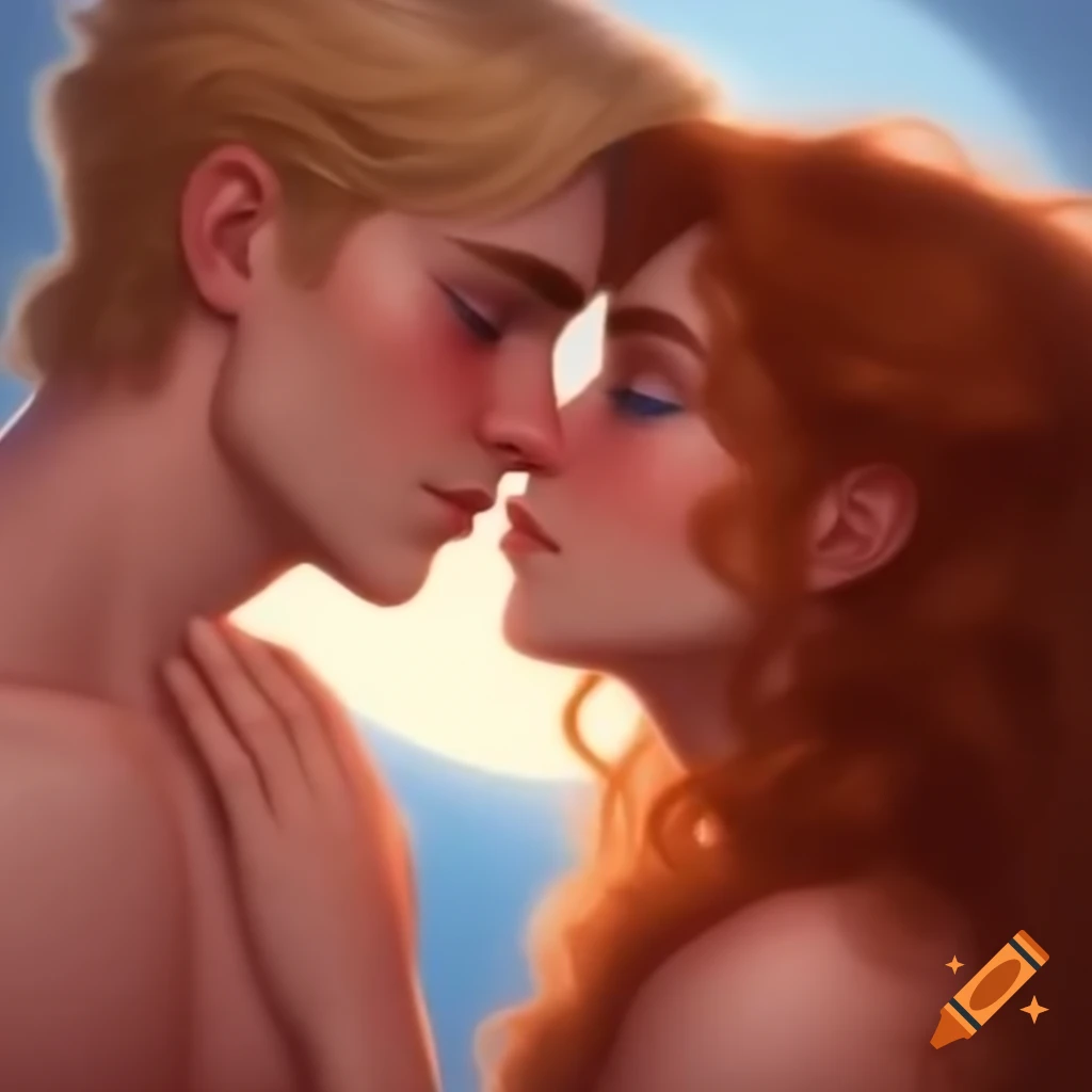 Young couple sharing a kiss, showcasing diverse features