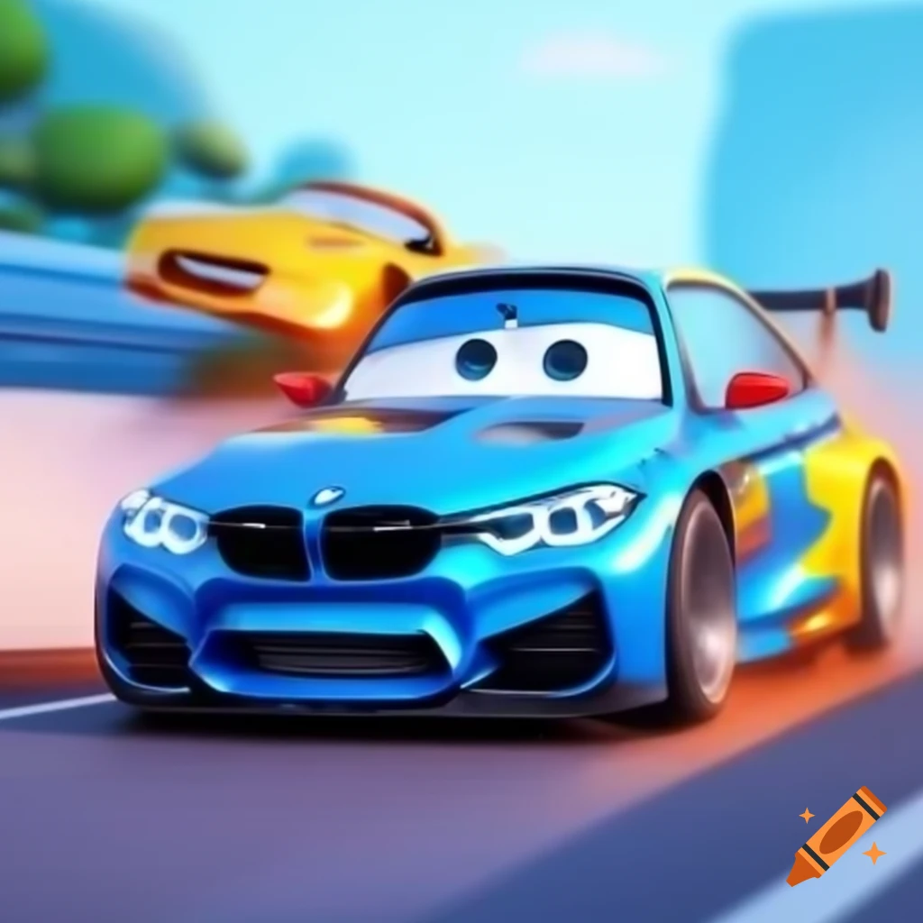 Cartoon BMW car in fast motion