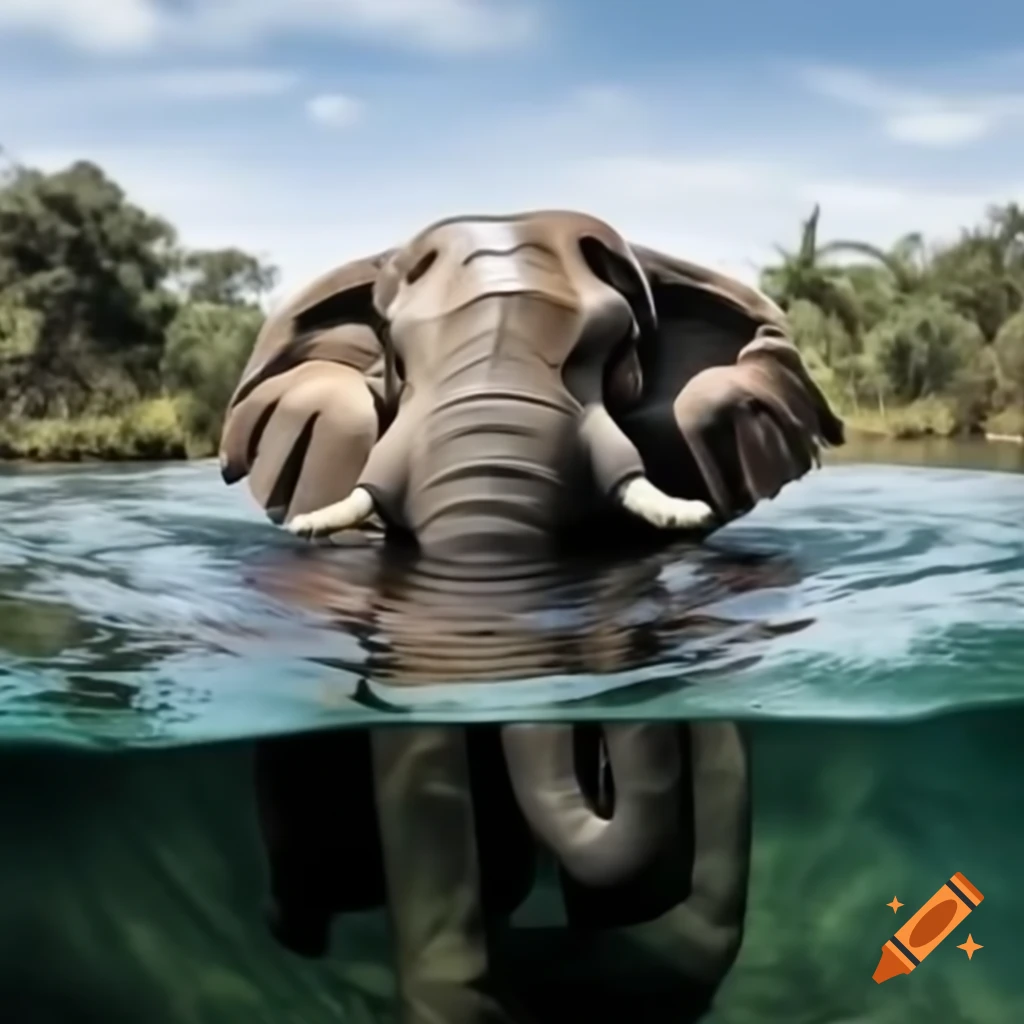 Elephant in distress in an old pond