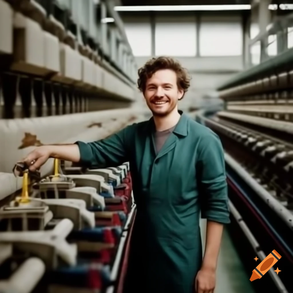 Happy dressmaker exiting textile factory