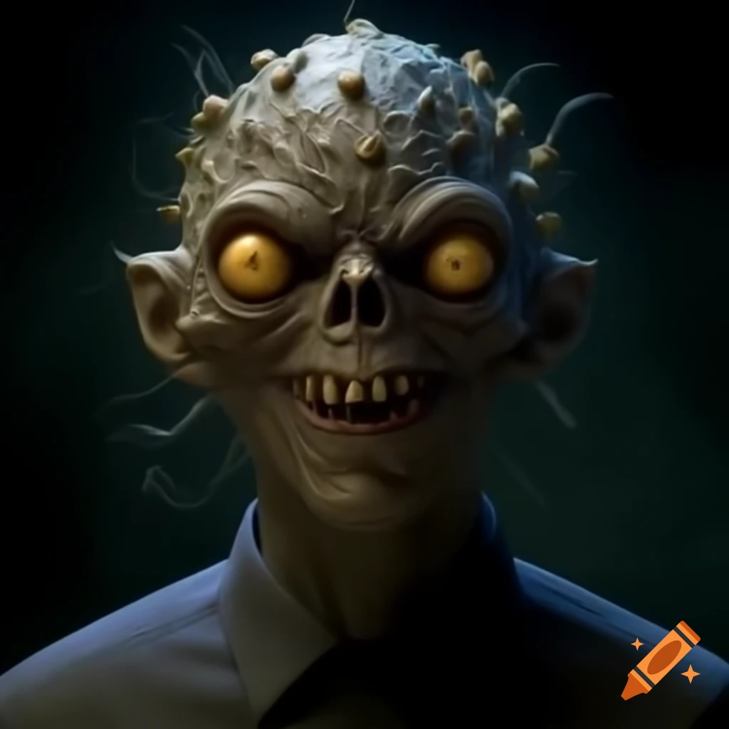 Head of dark creature using electricity to instill fear
