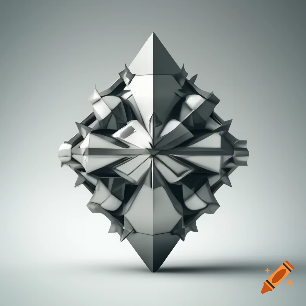 Contemporary sculpture with complex geometric shape and metallic textures