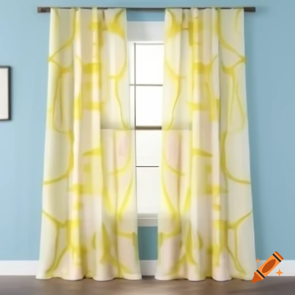 Textural design curtains in yellow and white for pink and blue room