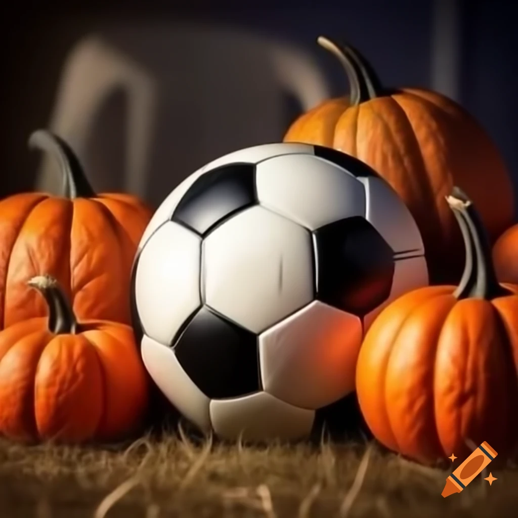 Soccer ball next to pumpkins